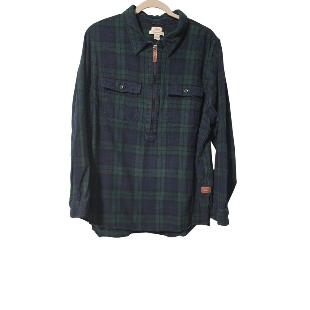 L.L. Bean Womens Plaid 1/4 Zip Green Flannel Size 3X